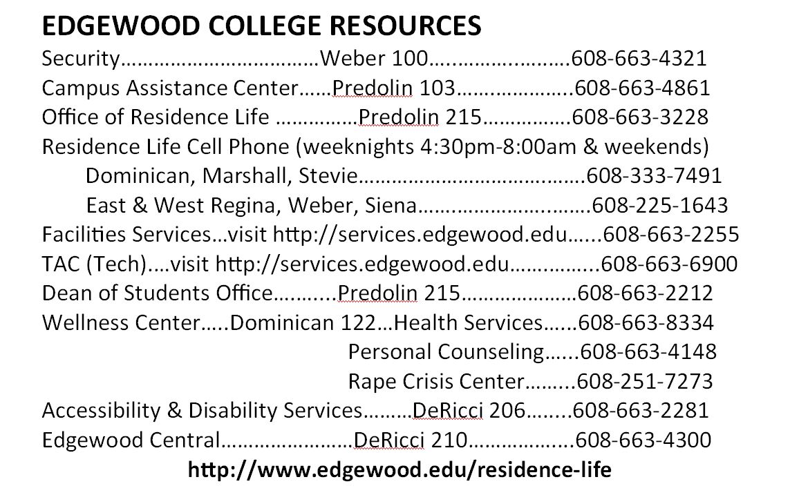 Edgewood College Resource Numbers 2021-2022