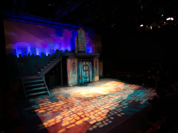 a stage with lights on