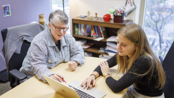 two people looking at laptop screen