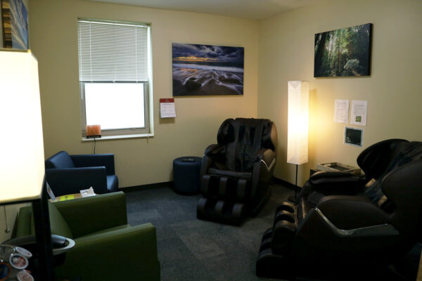 a room with a massage chair