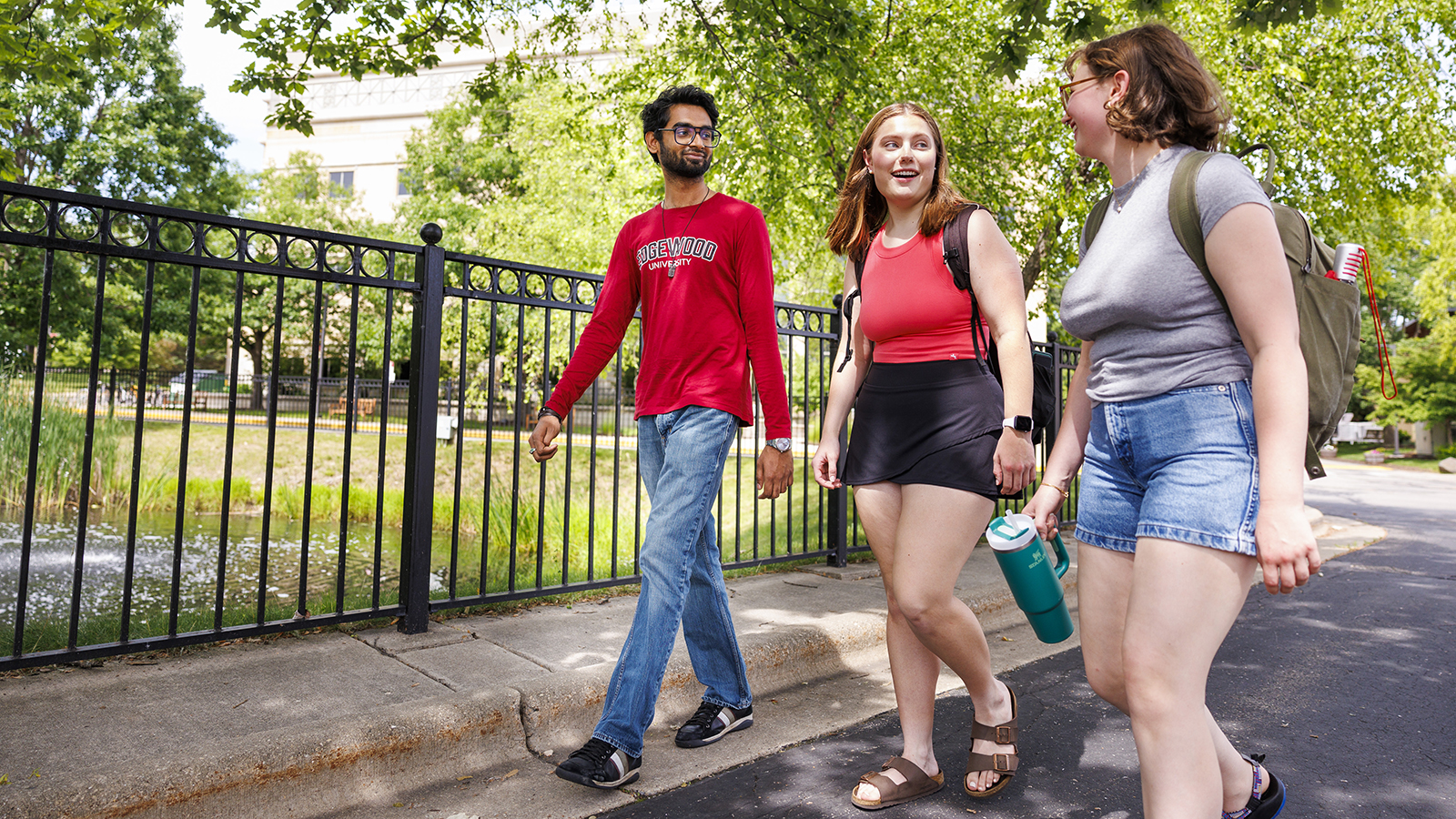 Three students walking